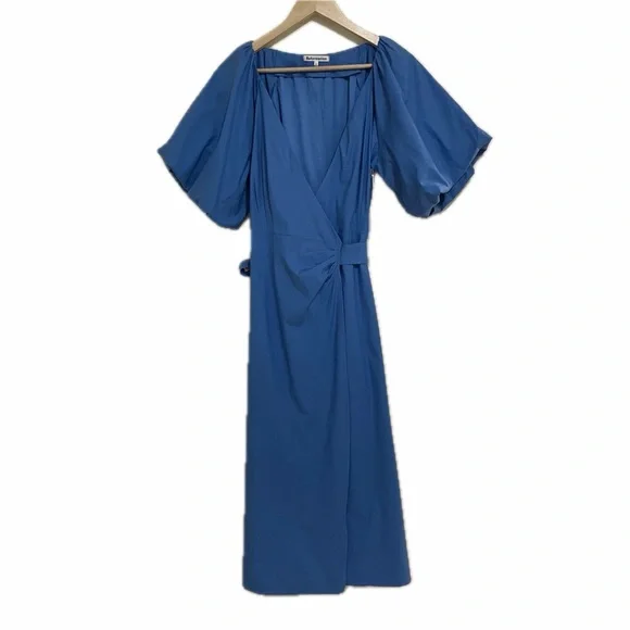 Reformation “Olea” Puff Sleeve Wrap Dress in Dusk Blue – Size Large (NWT) - Picture 5 of 14